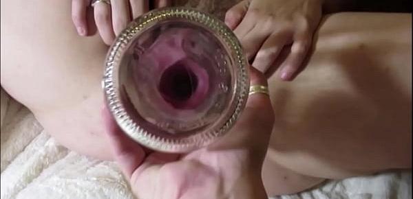  Monster Glass Bottle Insertion in Sexy Hairy Pussy